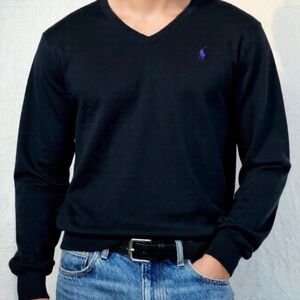 Polo Ralph Lauren Sweater Mens Size XL Black V-Neck Pima Cotton Preppy